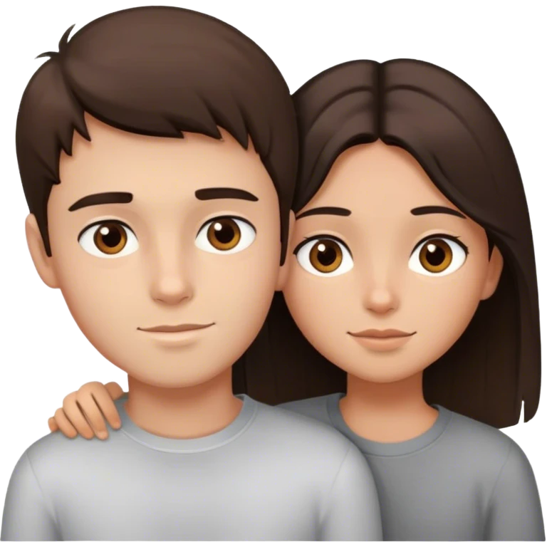 Brown hair, fair skin straight hair boy with slim face, cuddling with a tan skin dark brown hair girl with Hazel eyes emoji