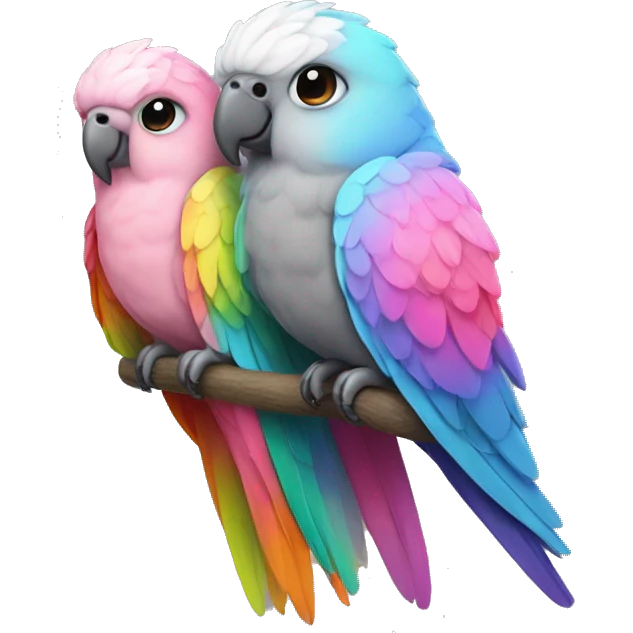 2 Pink and grey parakeets with rainbow wings  emoji