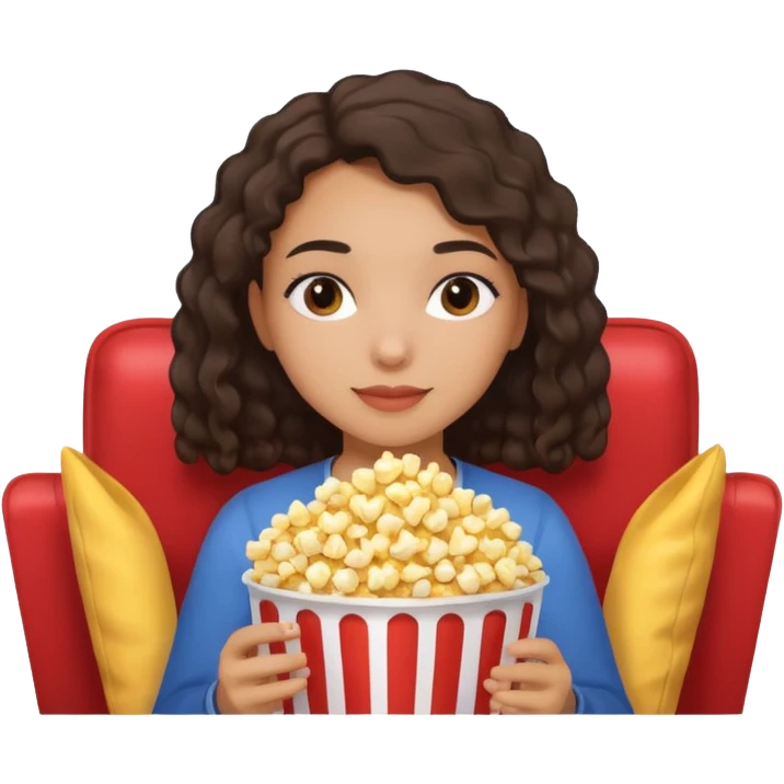 Une fille métisse avec les cheveux lisse qui ce détend avec des popocorn emoji