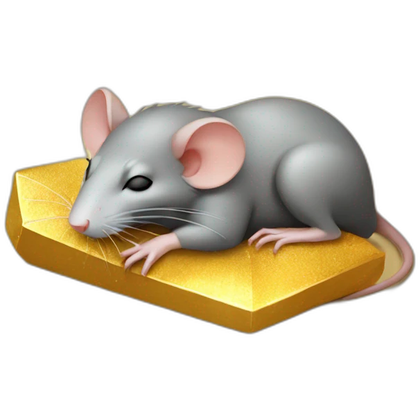 Rat sleeping on piece of gold emoji