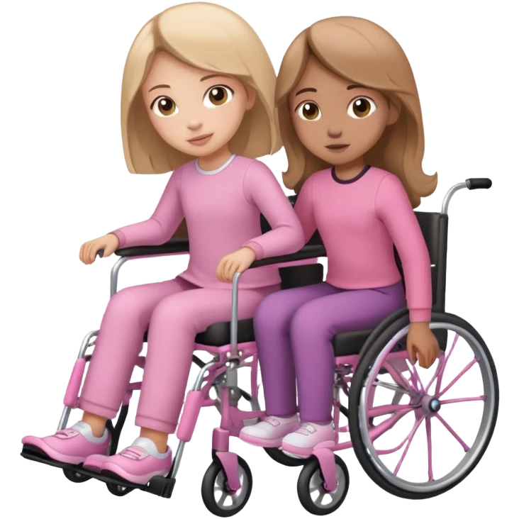 One light brown sister pushing her brown sister in a pink wheelchair emoji