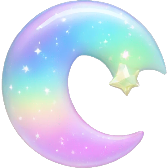 Kawaii Pastel iridescent rainbow crystal crescent half moon emoji