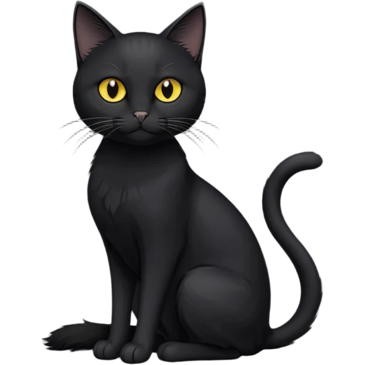 create an image of a black cat with yellow eyes and a white spot on the chest the cat is sitting looking forward in illustration style emoji