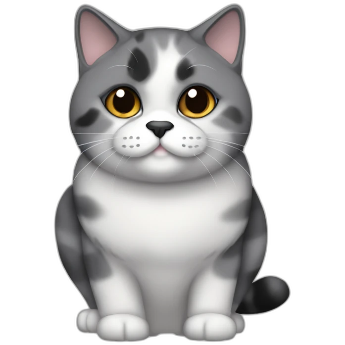 senior chubby diluted calico cat, grey chin, black nose, grey ears, grey and white emoji