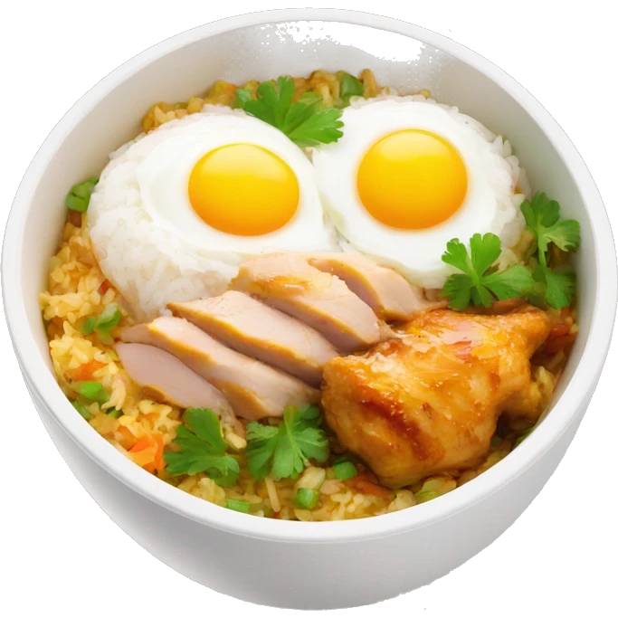 chicken thigh rice bowl with two eggs emoji