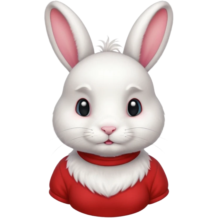 white large bunny, pet lover, red shirt, pony tail. emoji