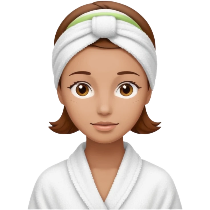 rosto de uma mulher com uma faixa de toalha no cabelo de cor todo castanho como se estivesse no spa, sem o pescoço, somente o rosto emoji