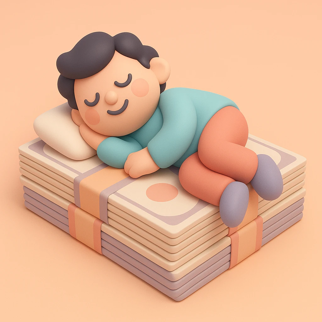 happy person napping on mattress of money emoji