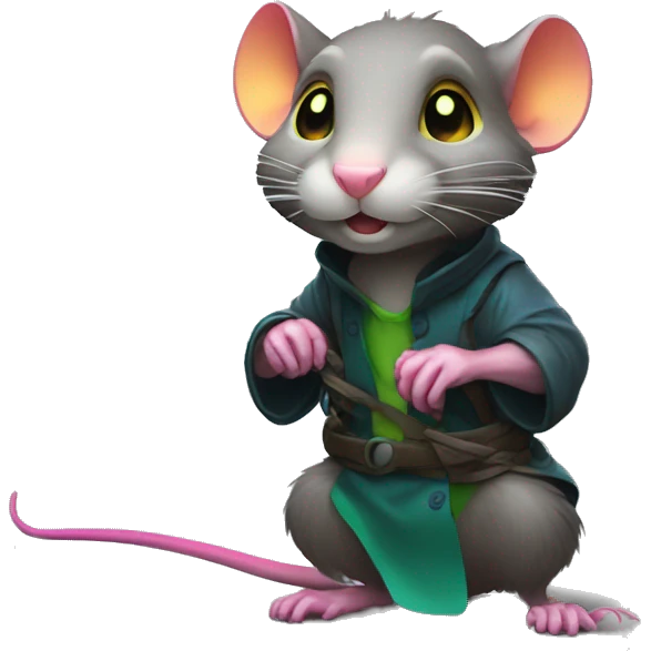 master splinter rat with glowing neon emoji