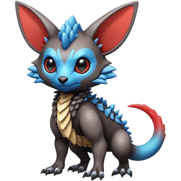 Cute cool realistic colorful exotic Trico-Protogen-Fakémon-Pokémon-Vernid-Fionbri-hybrid-creature dark (full body) emoji