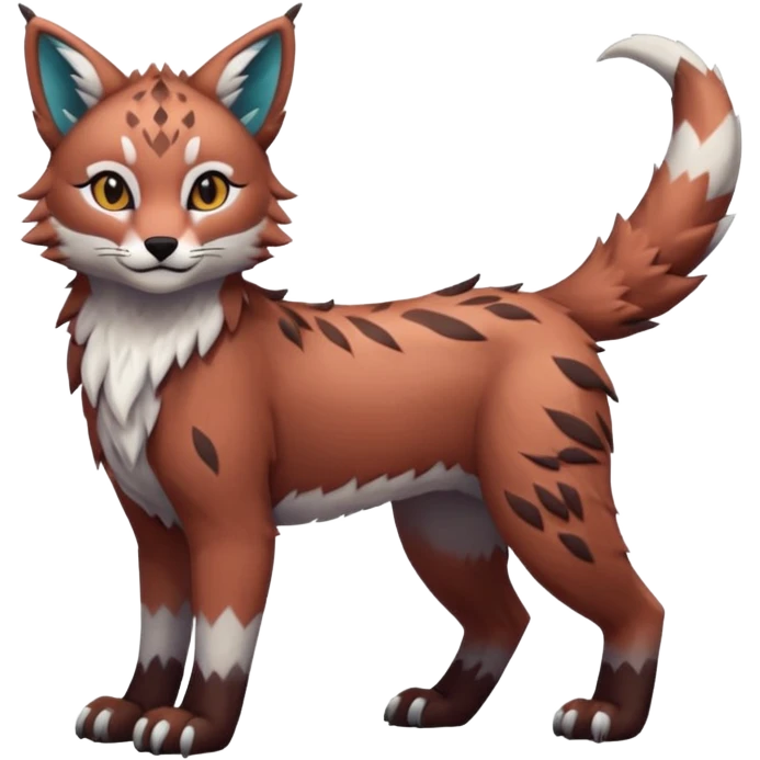 Colorful tropical reddish brownish blackish whitish kawaii cute Lynx-Trico-Sergal-Wolf-Vernid-Fakémon-Pokémon-creature (full body) emoji