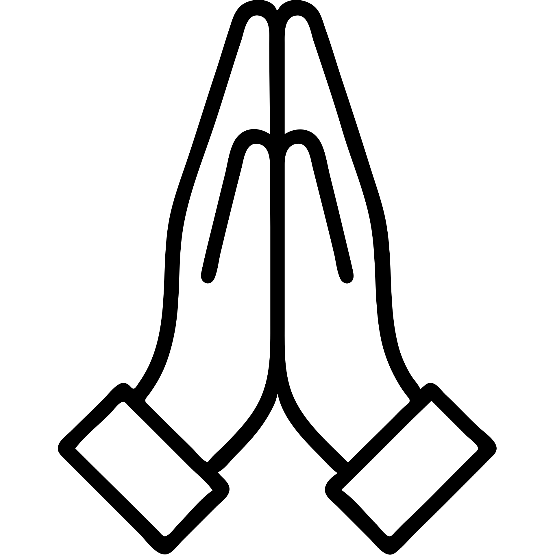 black outlined icon of praying hands with white fill, purely symbolic, no text emoji
