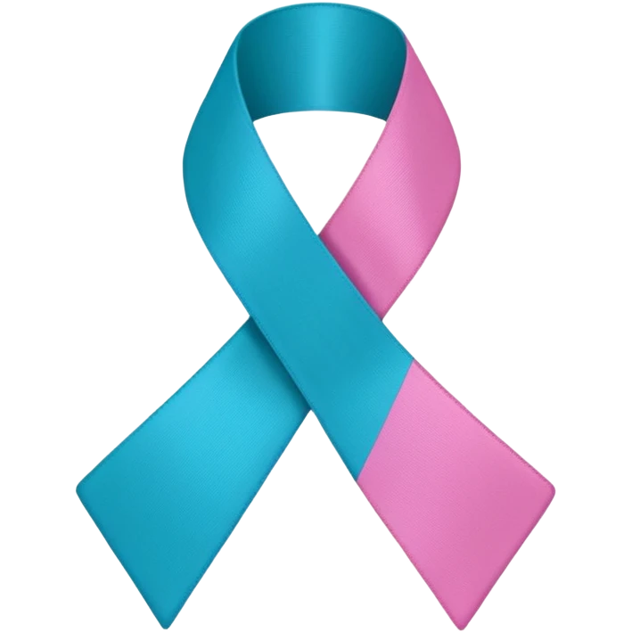 Thyroid cancer ribbon which has a blue strand, a pink strand and teal at the top where the ribbon crossed over emoji