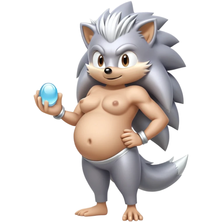 Silver the hedgehog character with pregnant belly emoji