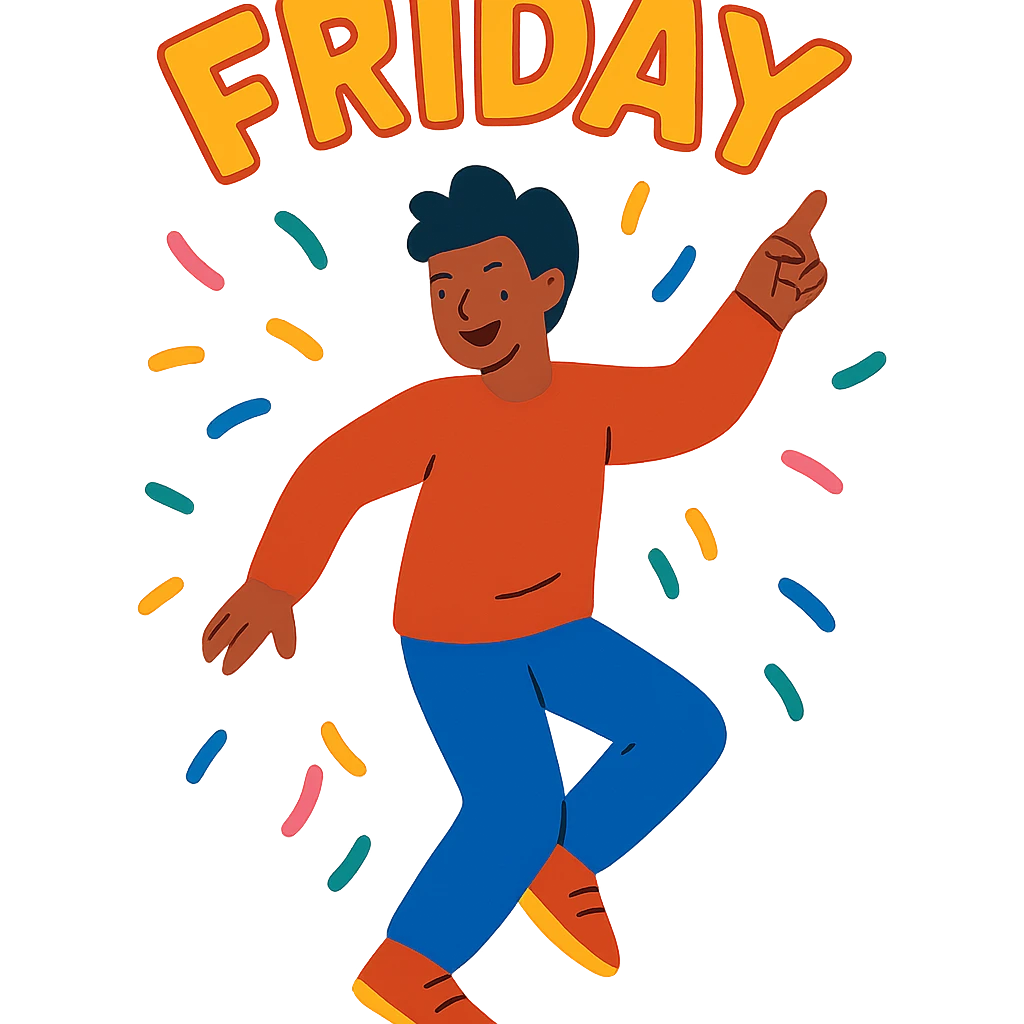 flat toon style person dancing, bright colors, Friday celebration emoji