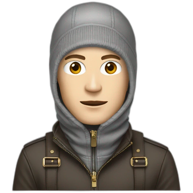makes a white man with a gray louis vuitton balaclava emoji