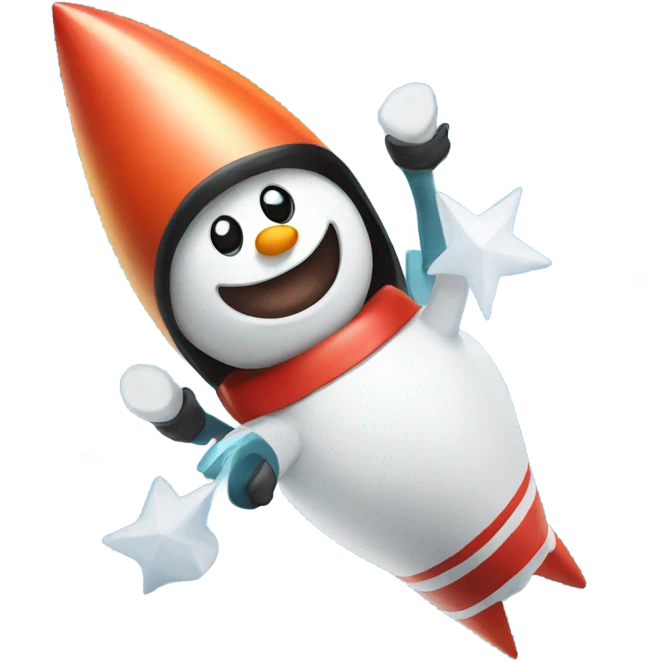 Snowman riding a rocket emoji