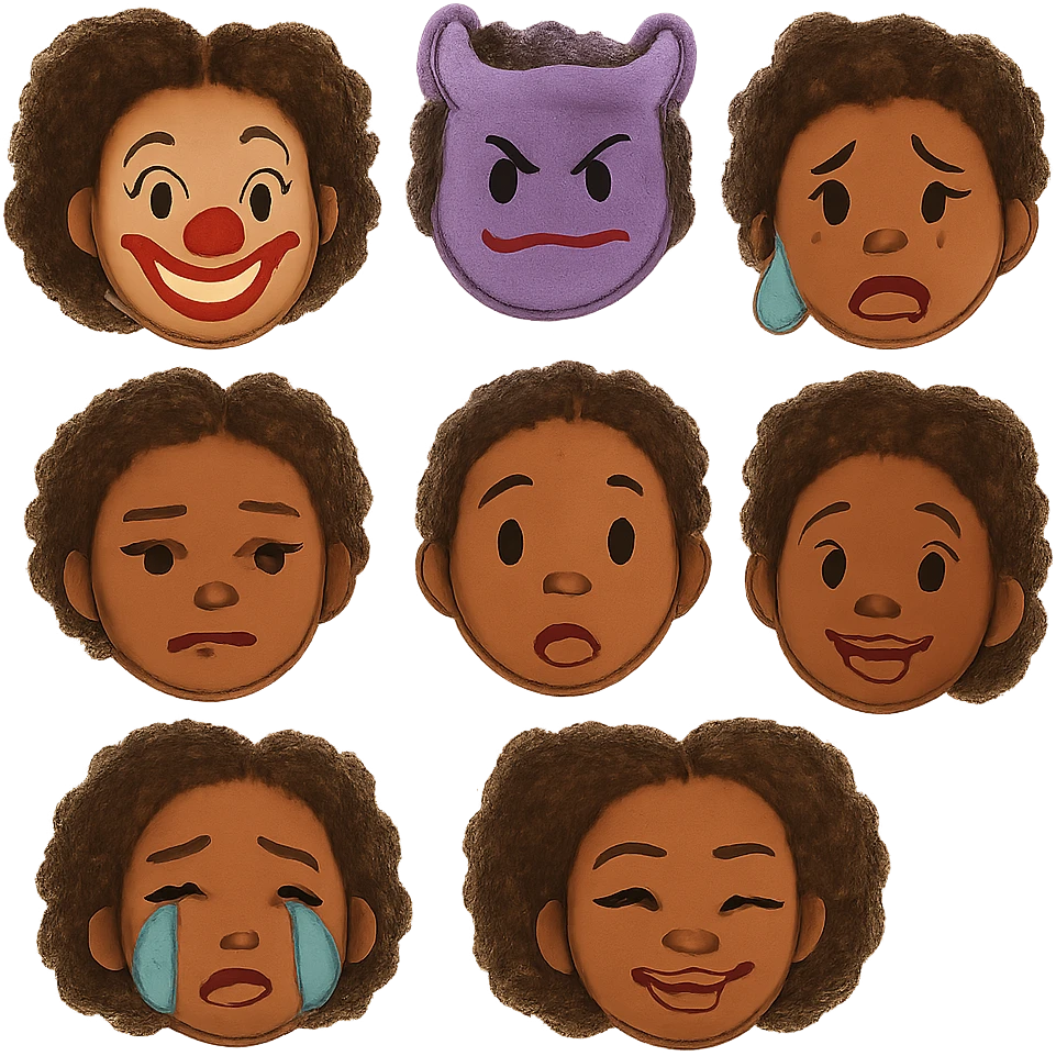 Black girl with almond eyes and curly hair and big lips  emoji