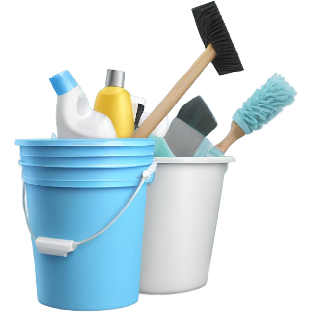 Bathroom Cleaning light blue supplies in a white bucket emoji