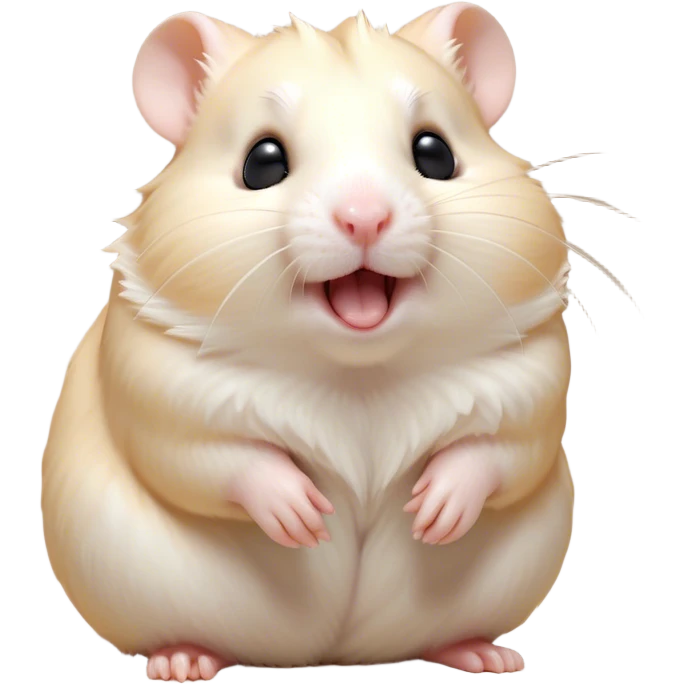 Cinematic Cute Yawning Cream Hamster Portrait Emoji, Head tilted slightly with a dramatic, wide-open yawn, showcasing a soft, pristine cream coat with tiny droopy ears, round dark eyes barely open in drowsy contentment, Simplified yet irresistibly adorable features, highly detailed, glowing with a soft, cozy glow, high shine, relaxed yet expressive, stylized with a touch of whimsy, bright and endearing, soft glowing outline, capturing the essence of a sleepy yet affectionate hamster, so drowsy it feels like it could stretch out of the screen and curl up for a nap! emoji