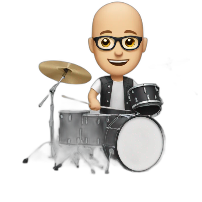 Bald Guy with glasses playing drums emoji