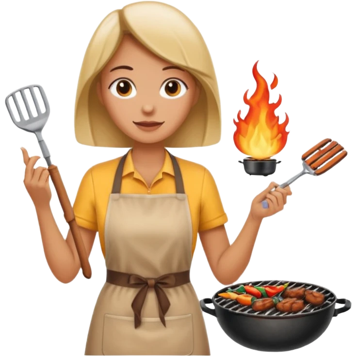 woman grilling bbq with grill andapron emoji