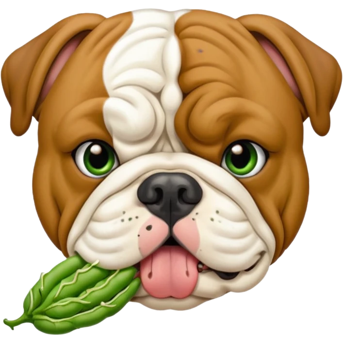 English bulldog eating green beans emoji