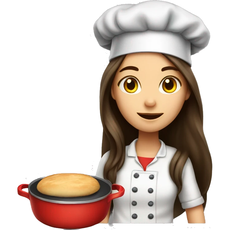 Brunette long haired girl in a cook hat makes dinner  emoji