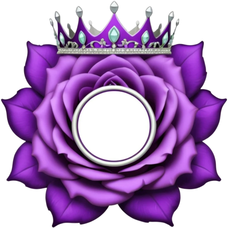 Purple rose flower, silver circle plaque, silver tiara emoji