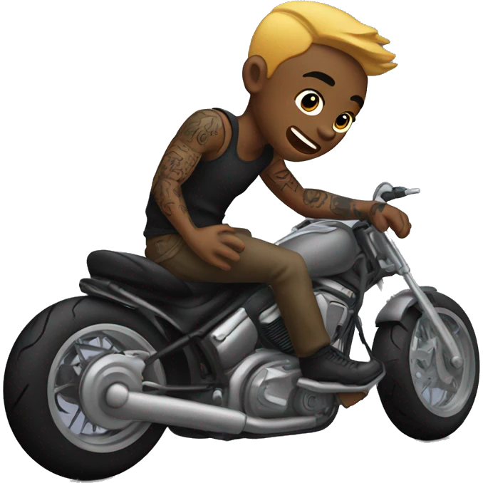 motorcycle boy with tattoos making a rizzing face emoji