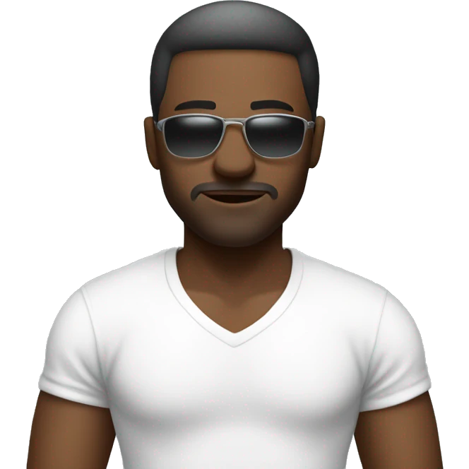slightly ebony man with an cool faded haircut and sunglasses dressed in a white T-shirt emoji