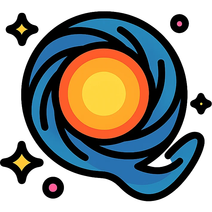 letter Q designed as a quasar, luminous core, spiral arms, space theme, energetic and colorful emoji