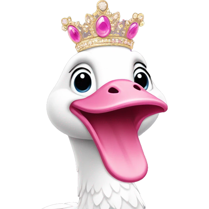Pink silly goose wearing a tiara and dancing  emoji