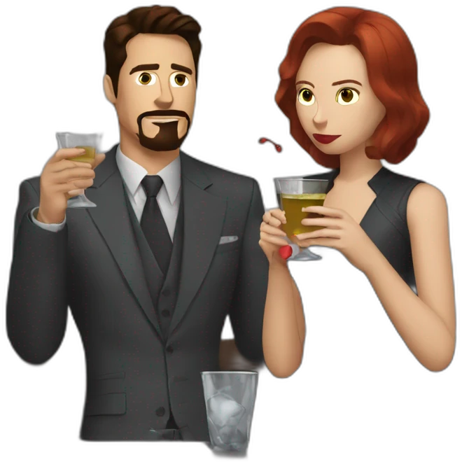 Iron man drinking vodka with black widow emoji