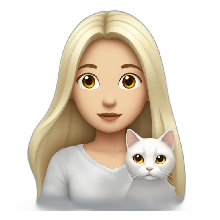 A girl with long dark hair and a white cat on her right shoulder emoji