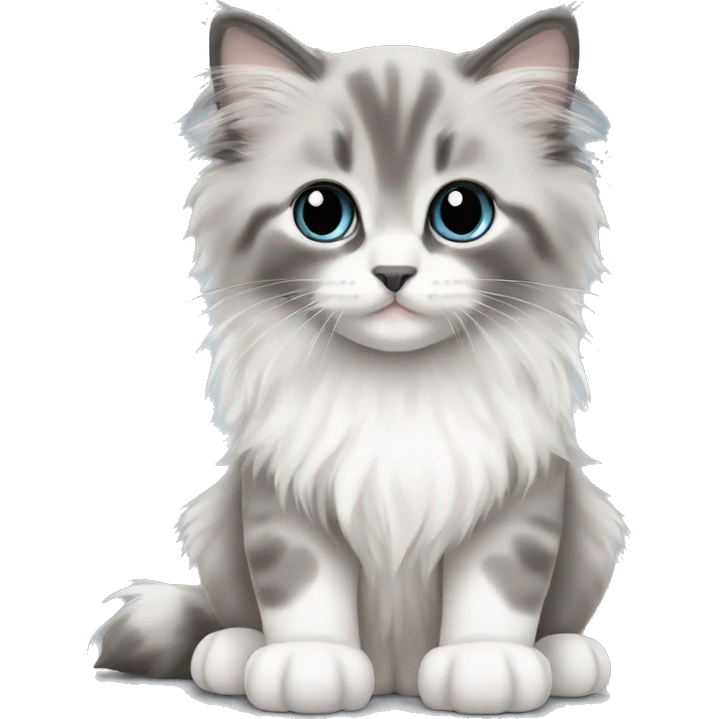 baby long haired gray and white ragdoll kitten emoji