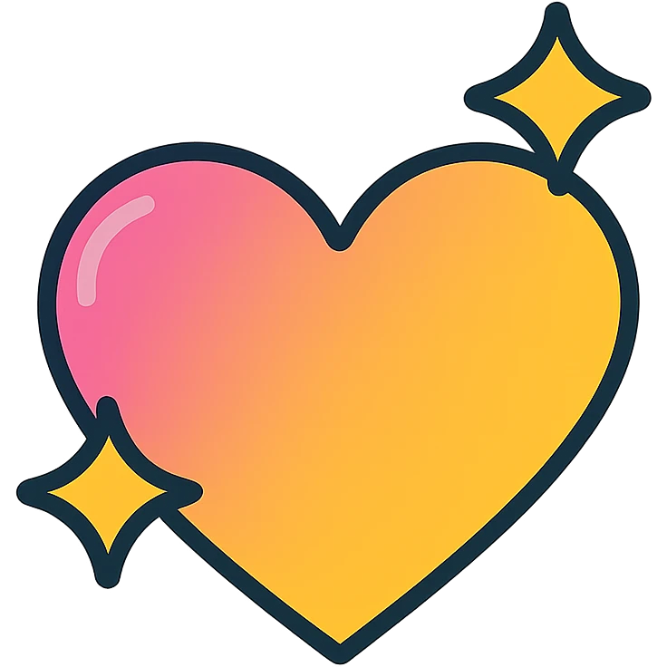 modern icon style gradient heart icon, clean lines, gradient with sparkles, no text emoji