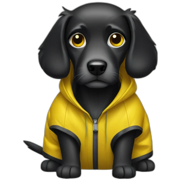 black dog wearing a yellow rainjacket emoji