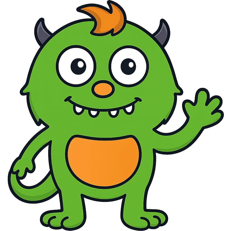 Make the monster Kelly green, give it a more oval face, and make it look friendlier. Keep the orange nose and orange hair. Preserve transparent background. emoji