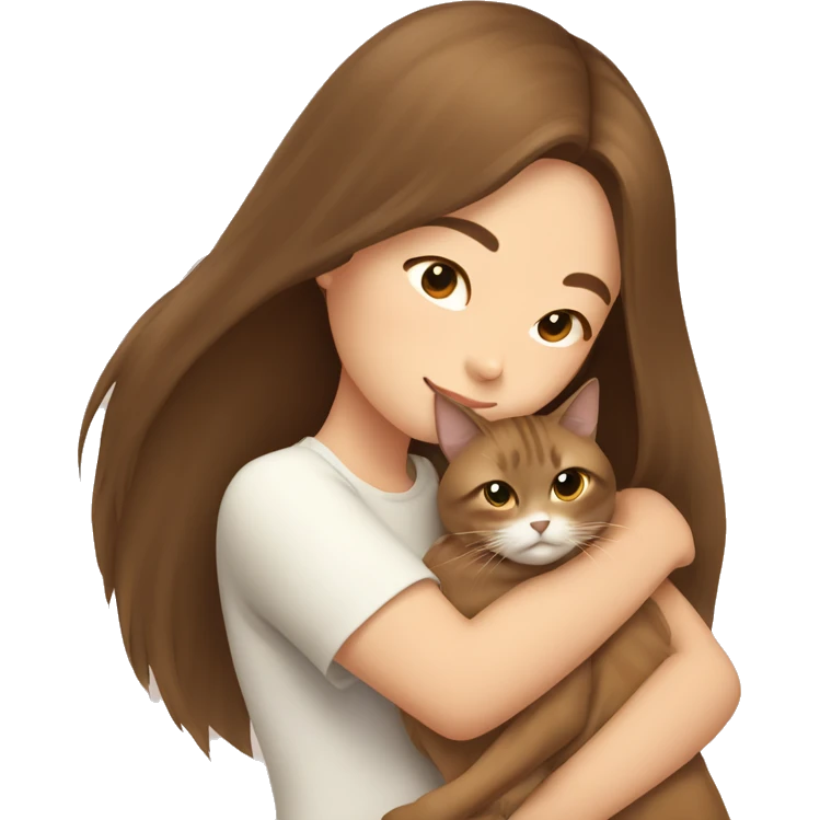 Thai cat cuddling brown long hair girl emoji