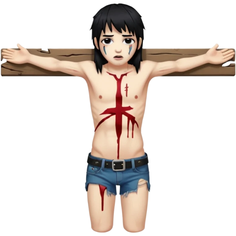 jesus-body-on-the-cross, black hair, punk hair, punk bangs emoji