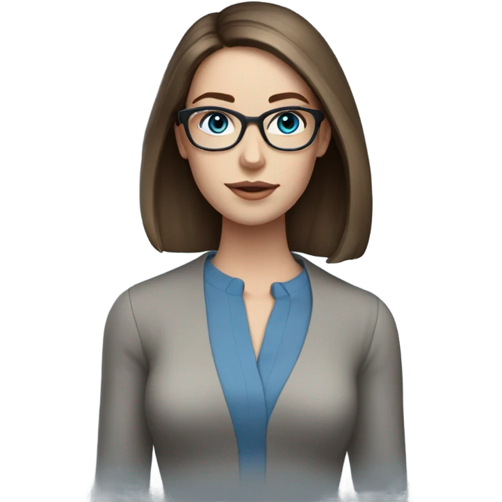 CHyper Realistic pale elegant classy model, straight shoulder length brown hair, glasses and blue eyes  emoji
