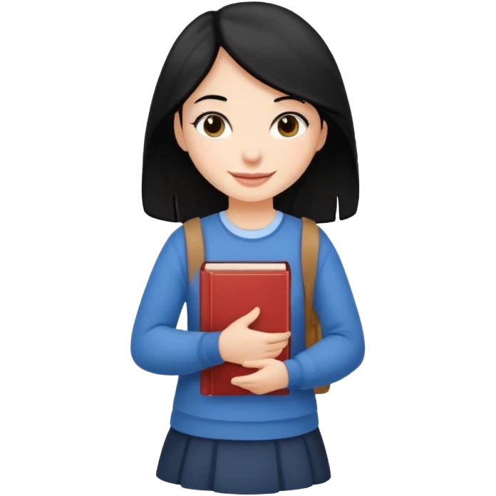 girl with black hair walking with book in hand emoji