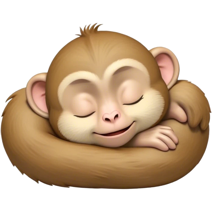 Meme-Worthy cute Sleeping Macaque Portrait Emoji, Head resting peacefully with a contented smile, showcasing soft, downy fur and eyes gently closed in serene slumber, Simplified yet comically adorable features, highly detailed, glowing with a soft, drowsy glow, high shine, relaxed and utterly lovable, stylized with an air of playful laziness, bright and heartwarming, soft glowing outline, capturing the essence of a sleeping macaque that feels destined to become the next viral icon of adorable rest! emoji
