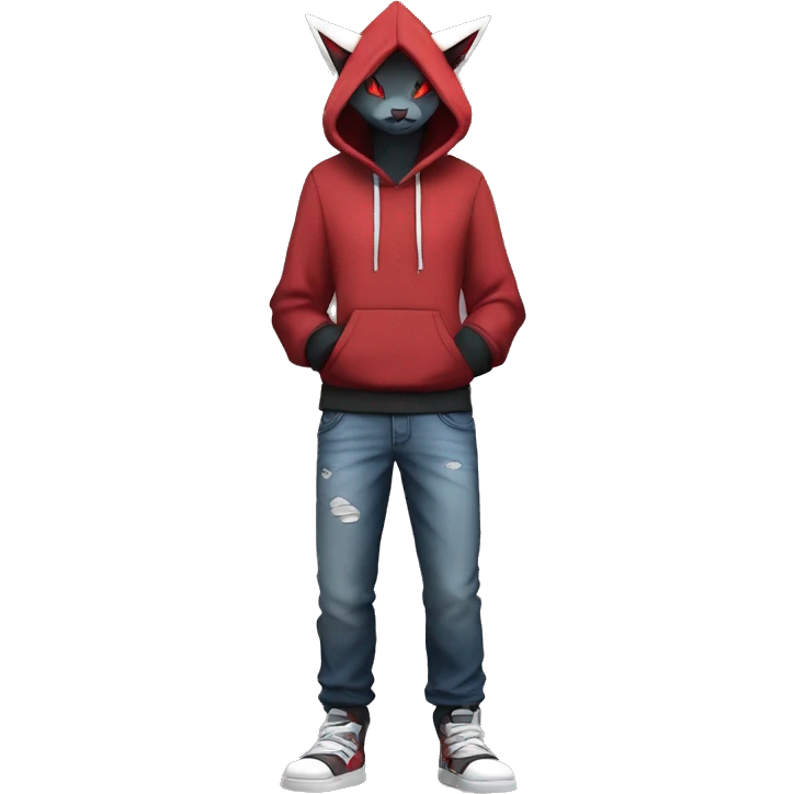 Edgy Cool Anthro Zoroark-Zangoose-Litten Fakemon Fursona Hoodie Full Body emoji