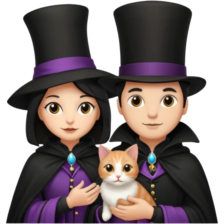 magician couple and their pet cat emoji