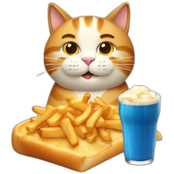 cat with poutine drink a beer emoji