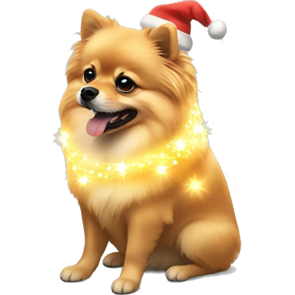 A Pomeranian wrapped in Christmas lights emoji