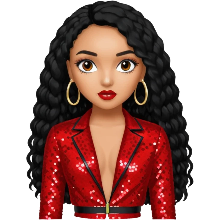 Leigh-Anne Pinnock from Little Mix with long black hair, red sequin outfit emoji