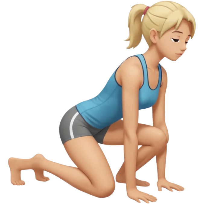 Kneeling forward on all fours, knees bent under hips, upper body lowered and supported by forearms, back slightly arched, head turned to the side emoji